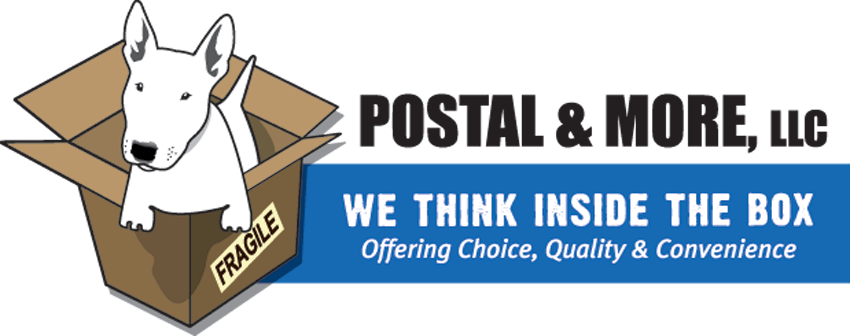 Illustration of a white dog inside a cardboard box alongside the slogan "we think inside the box - offering choice, quality & convenience.